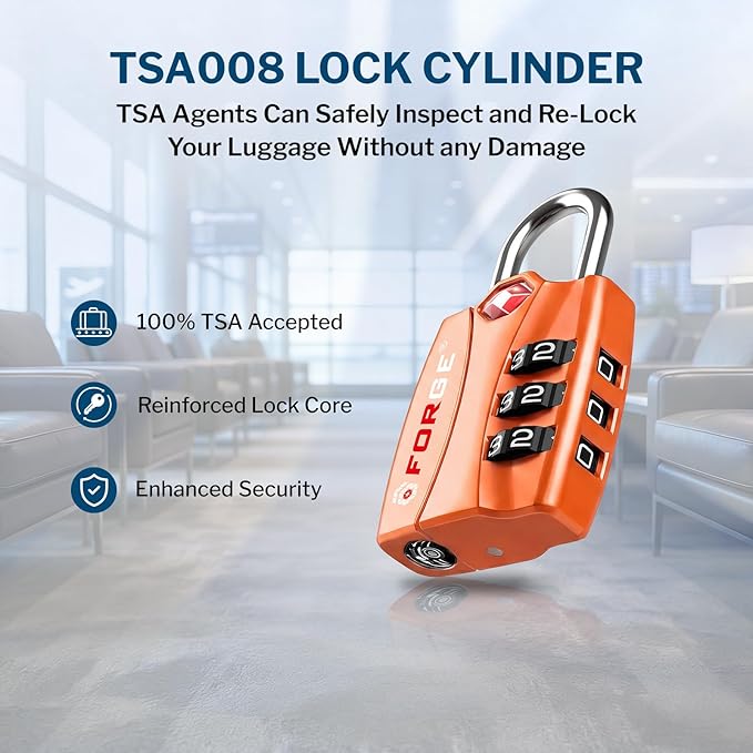 Forge Open Alert TSA Approved Luggage Locks - 3 Digit Combination, Easy Read Dials, Zinc Alloy Body - Ideal Travel Lock for Luggage, Suitcases, Bags & Toolboxes (Orange 2 Locks)