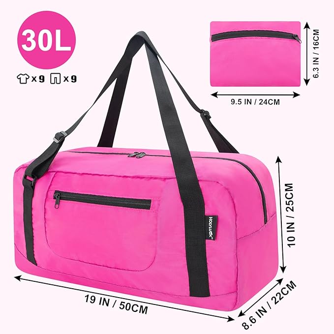 HOLYLUCK Foldable Travel Duffel Bag For Women & Men Luggage Great for Gym - Fuchsia