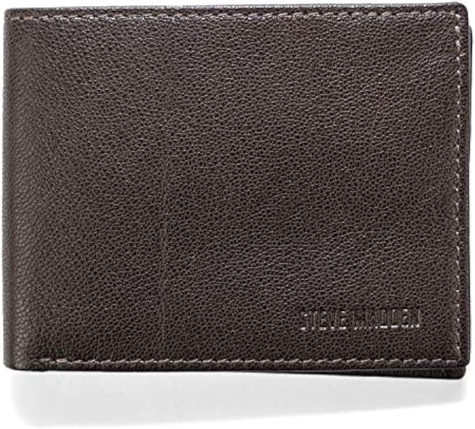 Steve Madden Men's Slim Leather Wallet with Extra Capacity Attached Flip Pockets