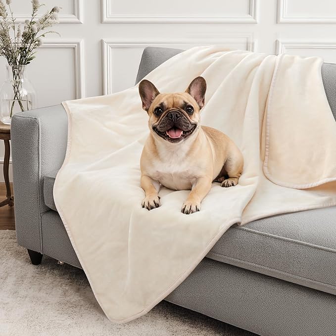 LOOBANI Waterproof Dog Blanket for Couch: Spill-Proof Puppy Blankets for Small Medium Dogs Washable, Reversible Soft Flannel Pet Throw for Dog Bed, Crate, Couch Sofa Cover, Travel, 30" x 40", Beige