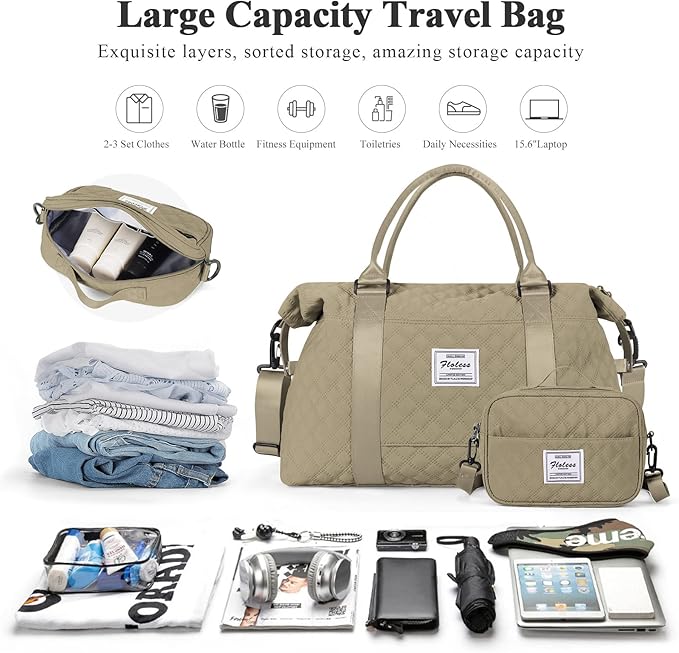 HYC00 Travel Duffel Bag,Carry-on Overnight Weekender Bags for Women,Sports Tote Gym Bag with Wet Pocket