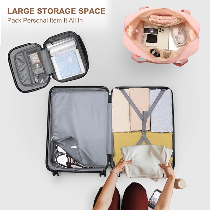 Kono Luggage Set 4 Piece Carry On Hardside Luggage with TSA Lock Spinner Wheels Carry On Suitcase Nude/Rose Pink