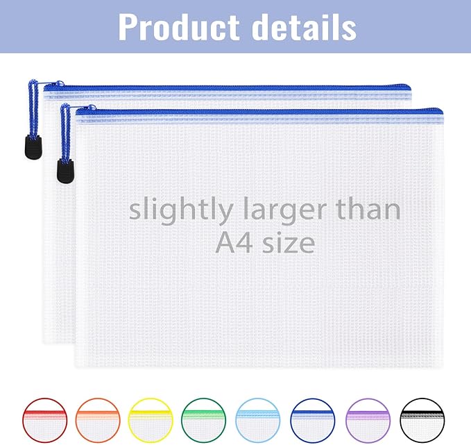 EOOUT 32pcs A4 Zipper Pouch Bags, Mesh Pouch Bags with Labels for Board Games & Puzzles Supplies, Waterproof Document Zipper Cases for School Toys Office Cosmetics Travel Storage,8 Colors