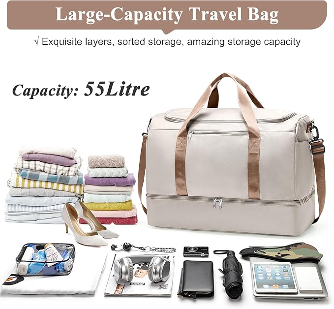 Extra Large Travel Duffle Bag,Carry on Overnight Weekend Bag with Shoes Compartment,Weekender Bags for Women for Travel Business Trips Sport Hospital