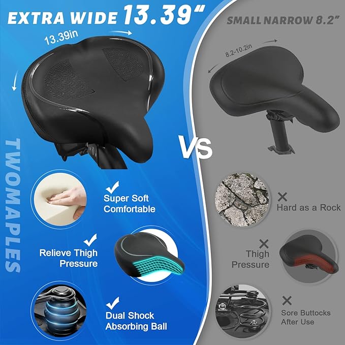 Bicycle Seat, Bike Seat for Women Men Extra Comfort Wide, Oversized Comfortable Seats Saddle for Peloton Bikes, Fit for Exercise Bikes, Electric Bikes, Mountain Bikes, Cruiser Bikes