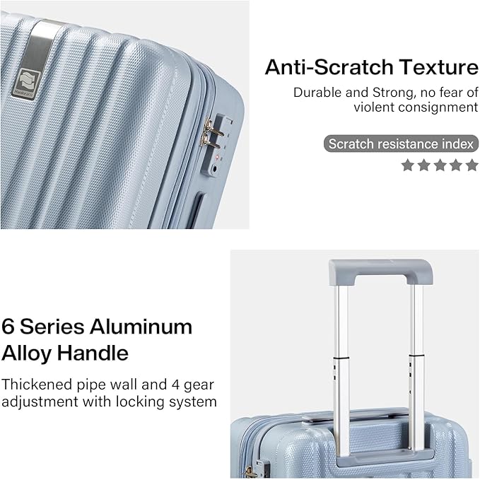 Hanke 24 Inch Expandable Checked Luggage Lightweight PC Hard Shell Luggage Suitcases with Wheels Travel Luggage Rolling Large Suitcase Travel Luggage Bag for Go to University.(Gray)