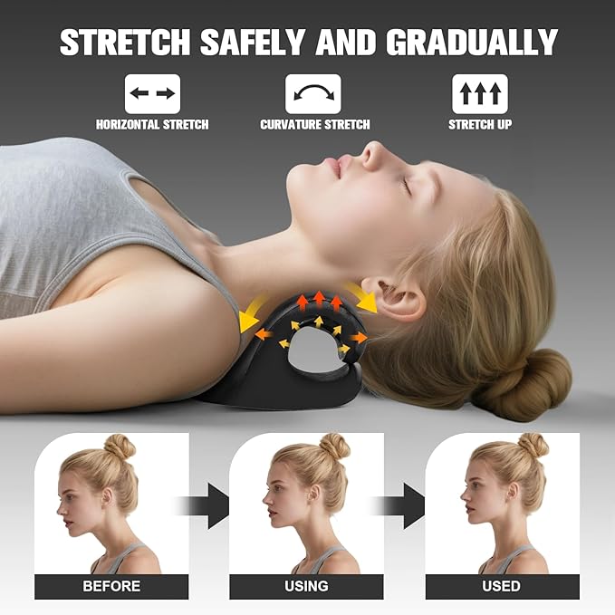 Neck Stretcher and Cervical Traction Device, Relaxer for TMJ Pain and Shoulder Pain Relief, Cervical Traction Device Pillow, Spine and Neck Corrector(Black)
