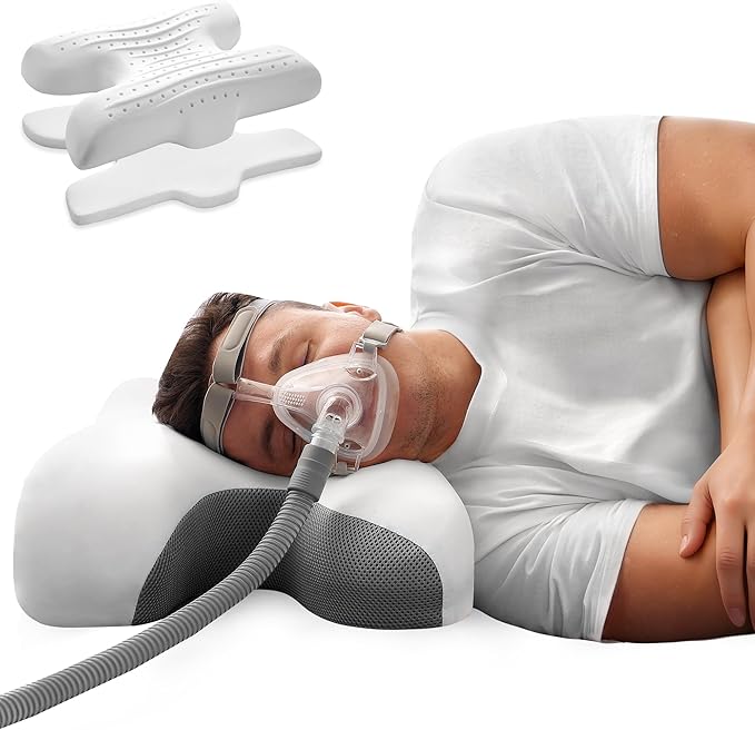 CPAP Pillow for Larger-Framed Men, Ergonomic Memory Foam Bed Pillow to Reduce Air Leaks, Facial Pressure, Height Adjustable for Side Back Stomach Sleepers, 23.6"x15.74"x5.11"/5.9"