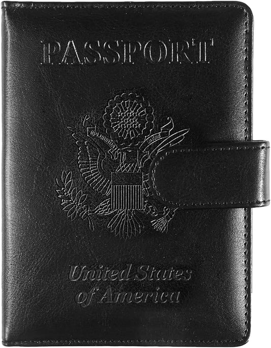 Sizobi Passport Holder for Travel, RFID Passport Cover Wallet for Women Men, Leather Passport Book Card Holder Case for International Travel Must Haves Accessories, Cruise Ship Essentials Gifts, Black