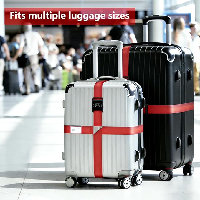 Luggage Straps for Suitcases,Travel Luggage Straps with Lock and Luggage Tags,Suitcase Strap,Adjustable Bright-Colored Travel Belt for Travel Suitcase Bag Closure Accessories.(Red)