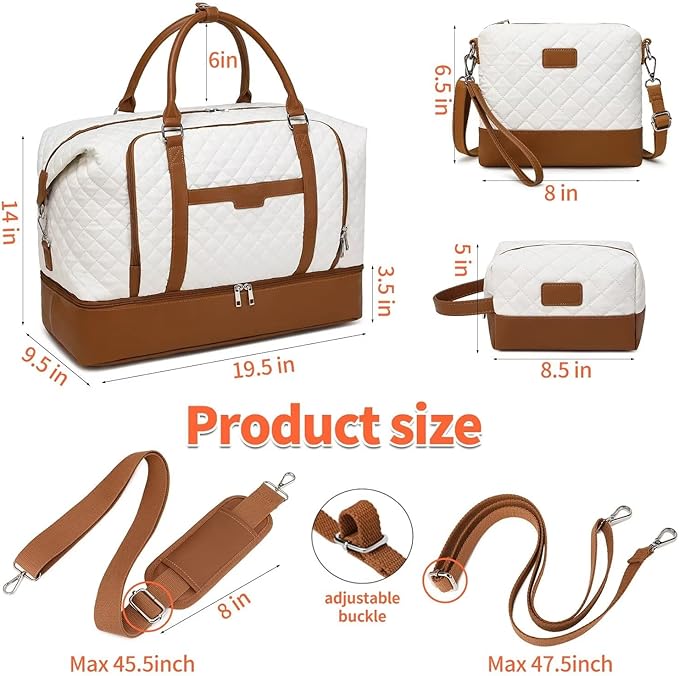 Weekender Bag, Large Travel Duffel Bag for Women, Carry on Overnight Bag with Shoe Compartment and Toiletry Bags