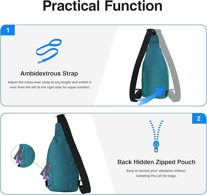 WATERFLY Tiny Crossbody Sling Backpack Anti Theft Backpack for Traveling Chest Shoulder Bag (Teal Blue)