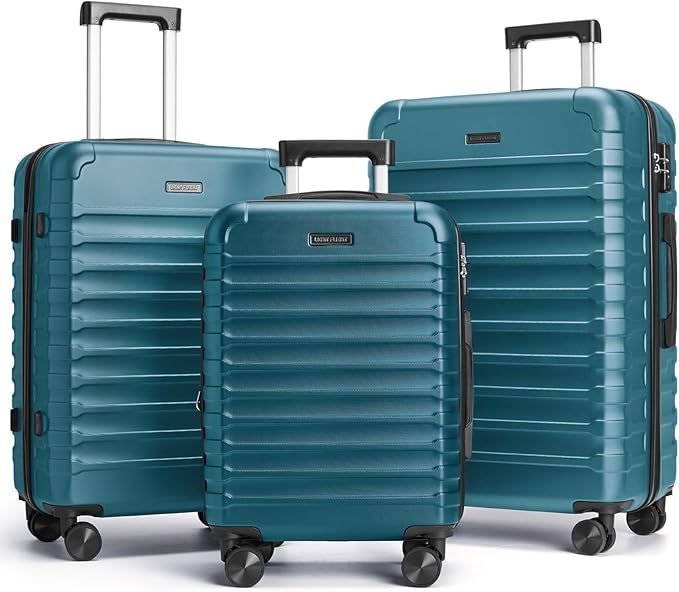 LIGHT FLIGHT Luggage Sets, 3 Piece Durable Suitcase Set with Spinner Wheels, 3 Pcs Hard Shell Lightweight Luggage with TSA Lock, Large Checked Travel Suitcases, 20/24/28 Inch,Teal Blue