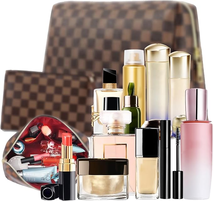 Large Makeup Bag, Travel Cosmetic Bag Set 2 Pack, Waterproof PU Leather Toiletry Bag for Women, Portable Makeup Organizer for Travel and Daily Use