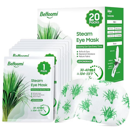 20 Packs Steam Eye Mask, Heated Eye Mask Warm Compress for Eyes, Disposable Self Heating Steam Mask Sleep, Spa, Travel Essentials & Relaxation Gifts for Women, Stocking Stuffers (Lemongrass)