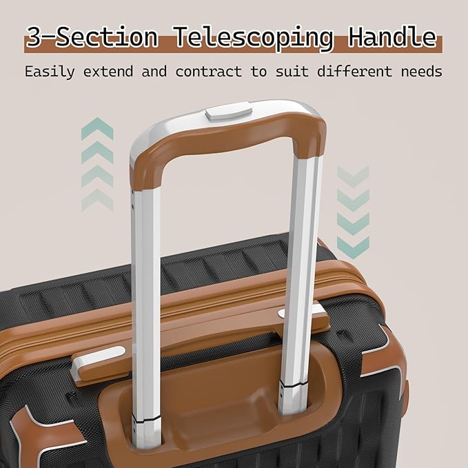 Melalenia Luggage Sets 3 Piece, Hard Shell Carry on Suitcase with Spinner Wheels and TSA Lock, Travel Lightweight Luggage Set for Women, Black Brown