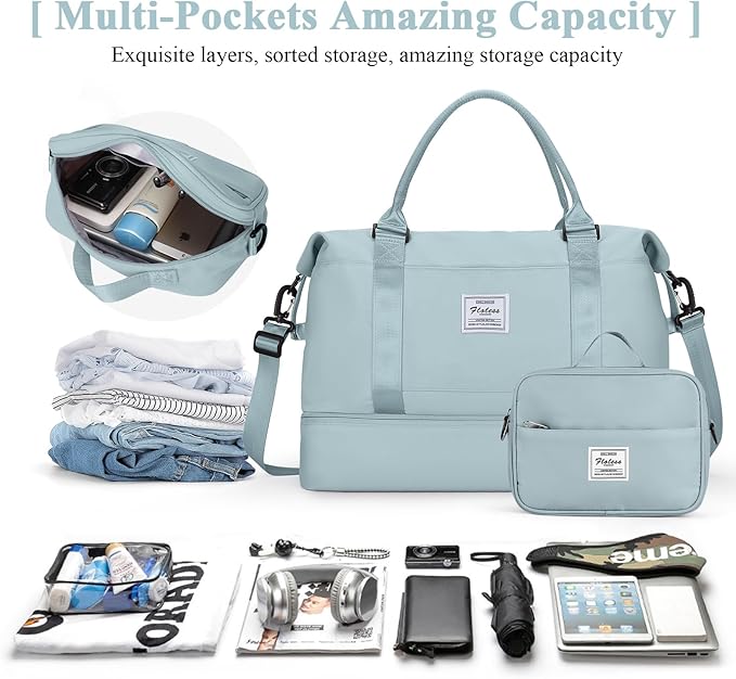 Travel Duffel Bag with Shoes Compartment, Carry on Overnight Weekender Bags for Women, For Spirit Airlines 18x14x8 Personal Item Bag