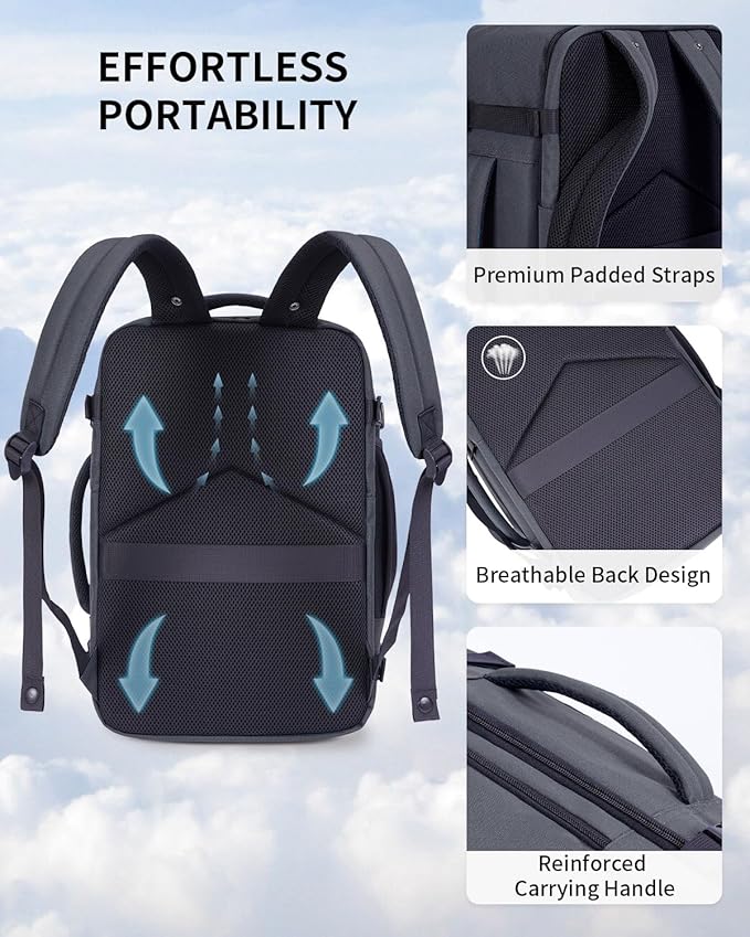 ECOHUB 17" Small Travel Backpack, United Airlines Personal Item Bag 17x10x9 with 16 Pockets, Water Resistant Rucksacks Fit 15.6" Laptop, AirTag Pocket, Lightweight Casual Daypack, 25L, Grey Green