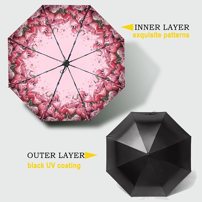 SIEPASA Windproof Travel Compact Umbrella-Automatic Umbrellas for Rain- Folding Umbrella, Travel Compact Umbrella.(Inverted/Tulip)