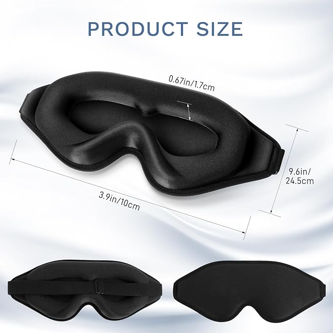 FlyCoco 99% Fully Block Out Light Eye Sleep Mask, 3D Deep Contoured Eyes Cover Zero Pressure, Long Lash Extension Eyes Mask with Adjustable Straps for Sleeping Travel Home Nap Rest Women Men (Black)