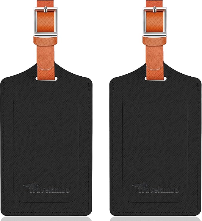 Travelambo Luggage Tags for Suitcases Faux Leather Privacy Protection 2 Pack Bag Tags Travel Accessories Essential, Cross Black