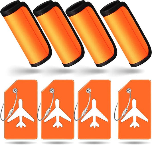 Sanwuta 8 Pcs Luggage Handle Wrap Tags Neoprene Suitcases Handle Wraps Silicone Luggage Identifiers Travel(Orange)