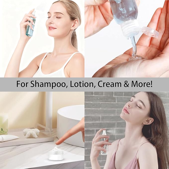 8Pcs Travel Bottles Set, TSA Approved Travel Size Toiletries, Reusable Leak Proof Cosmetic Containers for Shampoo, Conditioner, Cream -Women Men Travel Essentials