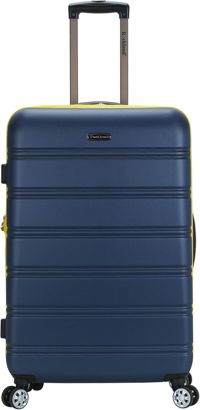 Rockland Melbourne Hardside Expandable Spinner Wheel Luggage, Navy, Checked Large 28"