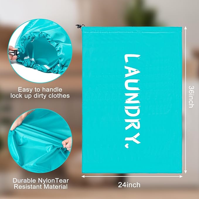4 Pack XL Travel Laundry Bag, Machine Washable Dirty Clothes Organizer with Drawstring,Large Enough to Hold 4 Loads of Laundry, Easy Fit a Laundry Hamper or Basket Travel Essentials 24" x 36"