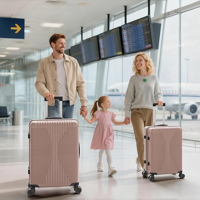 Karl home Luggage Sets 3 Piece, PP Hard Case Suitcase Set with Built-in Lock Spinner Wheels, Lightweight Durable Carry on Luggage for Business Travel - Rose Gold (20"/24"/28")