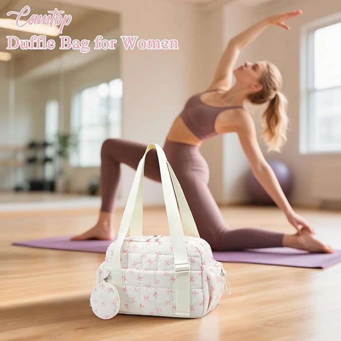 CAMTOP Mini Gym Bag for Women, Small Gym Tote Bag Puffy Quilted Sports Duffel Bag with Wet Compartment and Coin Purse Duffel Bags Dance Yoga Workout Bag for Gifts