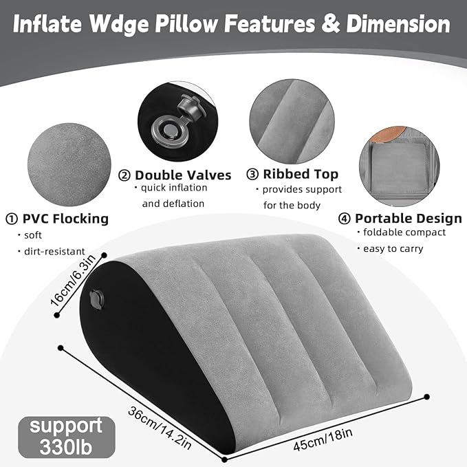 Inflatable Bed Wedge Pillow for Sleeping - Inflatable Wedge Pillow with Silk Eye Mask Set for Traveling,Leg Elevation,Back Support,Body Positioners,Lumbar Cushion for Post-Surgery Recovery,Camping Use