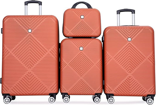Luggage 4 Piece Set, Hardshell ABS Suitcase Set with Double Spinner Wheels, Lightweight Durable Luggage set, Carry On and Checked Travel Large Luggage, Orange
