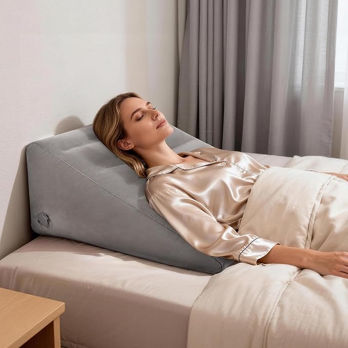 Inflatable Wedge Pillow for Traveling, 12 Inch Travel Bed Wedge for Headboard Triangle Pillow, Travel Wedge Pillow for Sleeping, Acid Reflux Relief, After Surgery, Back Pain Relief