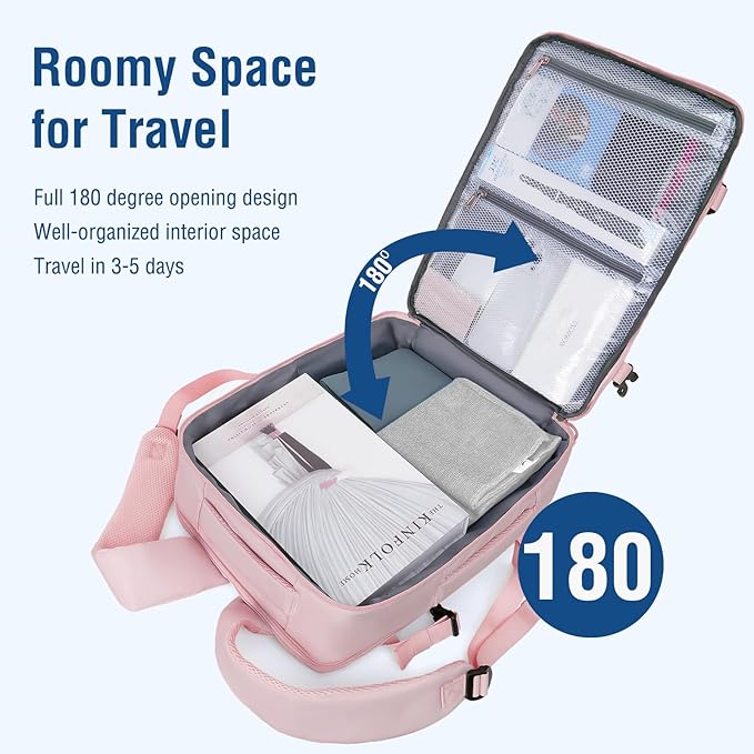 MOSISO Travel Backpack for Women Men, 15-15.6 inch Rhombus Quilted Laptop Backpack Flight Approved with Packing Cubes, 16 inch Carry on Daypack with USB Port for College Work Business, Pink