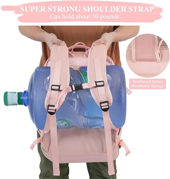 Large Travel Backpack for Women, 40L Travel Bag Personal Item Size, Laptop Backpacks, Waterproof Carry On Backpack with Packing Cubes for College Business Hiking Work Essentials, Pink