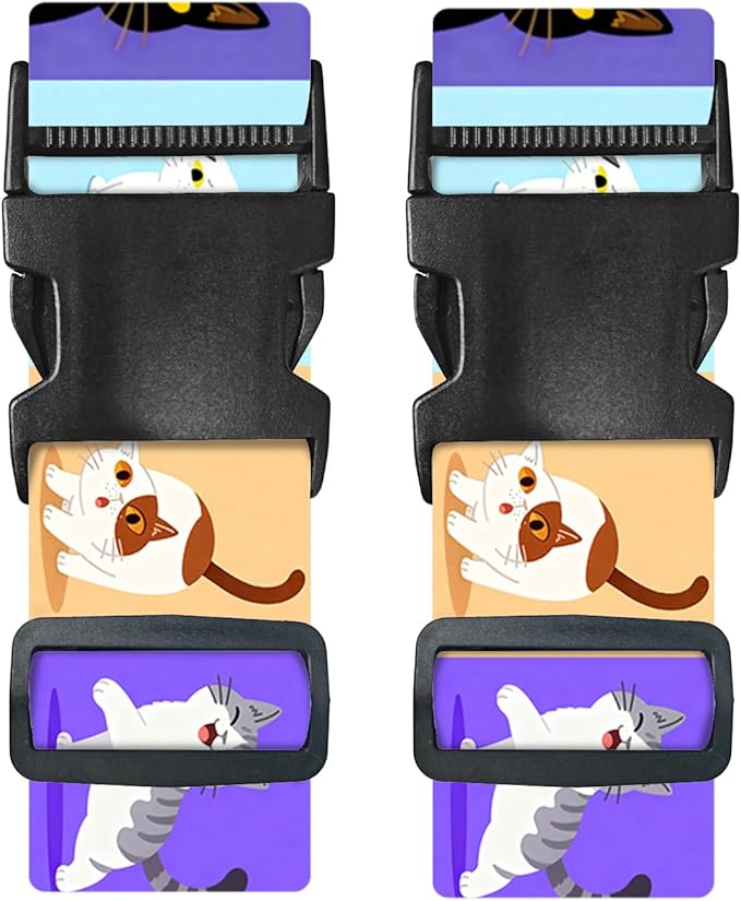 Nuxovilar Luggage Straps of 2 Set Cartoon Cats Pattern, 1.96x90.5 inches - Luggage Straps for Suitcases, Perfect for Pet Lovers, Family Trips, Casual Travel