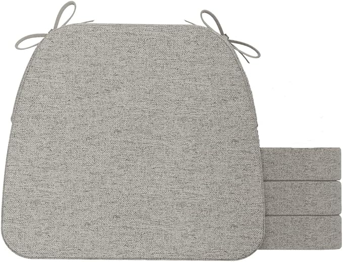 AAAAAcessories D-Shaped Chair Cushions, 2" Thick Dining Chair Pads with Ties and Removable, Machine-Washable Cover, 17" x 16", Set of 4, Khaki Gray
