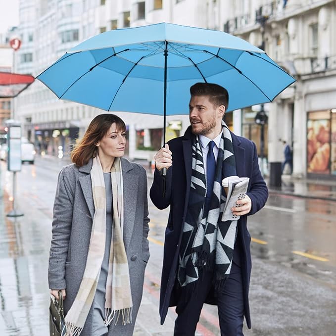 G4Free 54/62 Inch Windproof Inverted Umbrella with Reflective Stripe Large Compact Reverse Golf Umbrella for Rain 10 Ribs Double Canopy Travel Umbrella Automatic Open Close