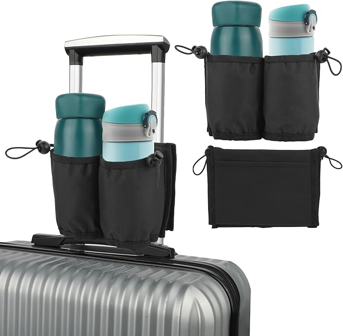Luggage Travel Cup Holder Free Hand Drink Carrier Hold Two Coffee, Luggage Drink Holder for Suitcase for Most Flight Attendants, Business People, Travel Essentials(Black)