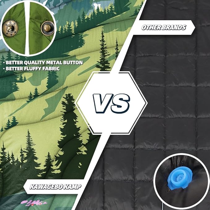 Outdoor Camping Blanket with Sherpa Lining, Extra Warm Thick Camp Blankets and Puffy Ultralight Soft Poncho DWR Camping Quilt for Cold Weather, Adventure, Sleeping, Backpacking 78"x 56"