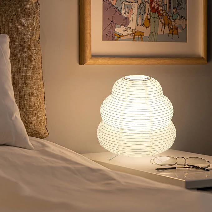 Small Paper Lamp, Japanese Lantern Table Lamp, Paper Table Lamp, Cute Lamp for Desk Bedrooms Bedside(Bulb Included)
