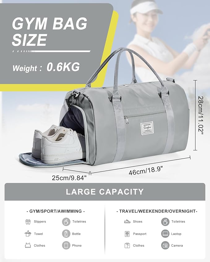 Gym Bag Womens,Travel Duffel Carry on Bag Sport Tote Bag Weekend Overnight Bag
