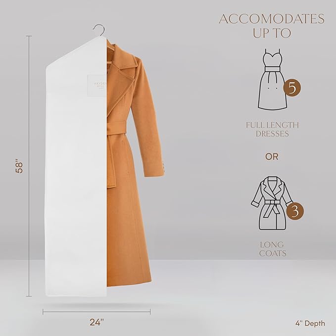 Hayden Hill Luxury Organic Cotton Garment Storage Bag - Long 58" Dress Bag - Breathable & Moth-Proof For Full Length Clothing, Dresses & Coats - Clothes Bags for Hanging Organization - Carbon Neutral