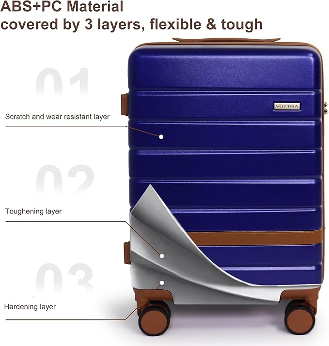 5 Piece Luggage Set 20" 24" 28" Hardshell Suitcases Lightweight PC+ABS Spinner Wheel Luggage with TSA Lock YKK Zipper for Family Vacation Business Air Travel Carry on Checked Baggage (Navy)