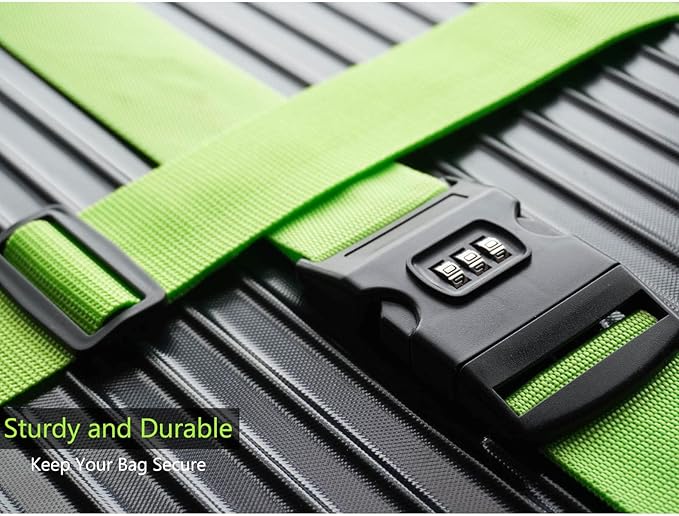 2 PCS Luggage Strap 78" x 2" Suitcase Belts Wide Adjustable Packing Straps Travel Accessories, Green&Combination Lock