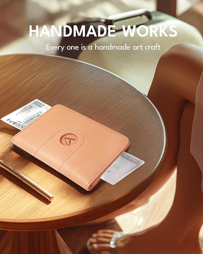 ALLIVE Passport Holder for Travel, Genuine Leather Passport Holder with AirTag Slot for Women and Men, Passport Cover Wallet Travel Must Haves Airport Essentials,Travel Gifts, Beige