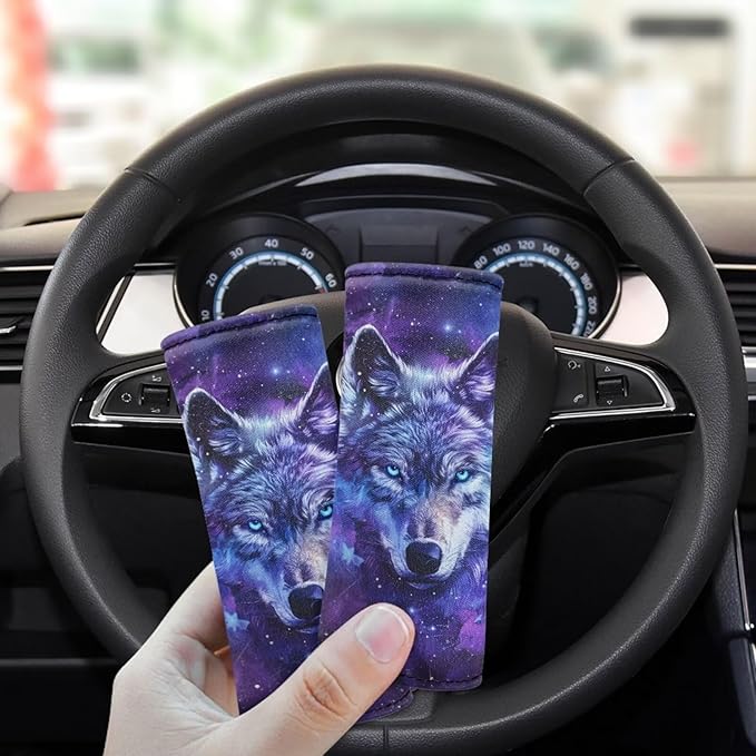 BIGCARJOB Animal Purple Wolf Luggage Handle Cover Set of 2 Pcs Wolf Print Suitcase Handle Sleeve Door Handle Wraps Travel Accessories Gifts
