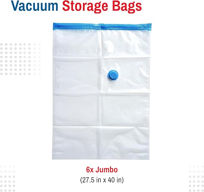 6 Pack Jumbo Vacuum Storage Bags for Comforters, Blankets & Clothes – Vacuum Sealed Compression Bags with Hand Pump – Space Saver Storage Bags for Bedding, Moving, Travel & Organization