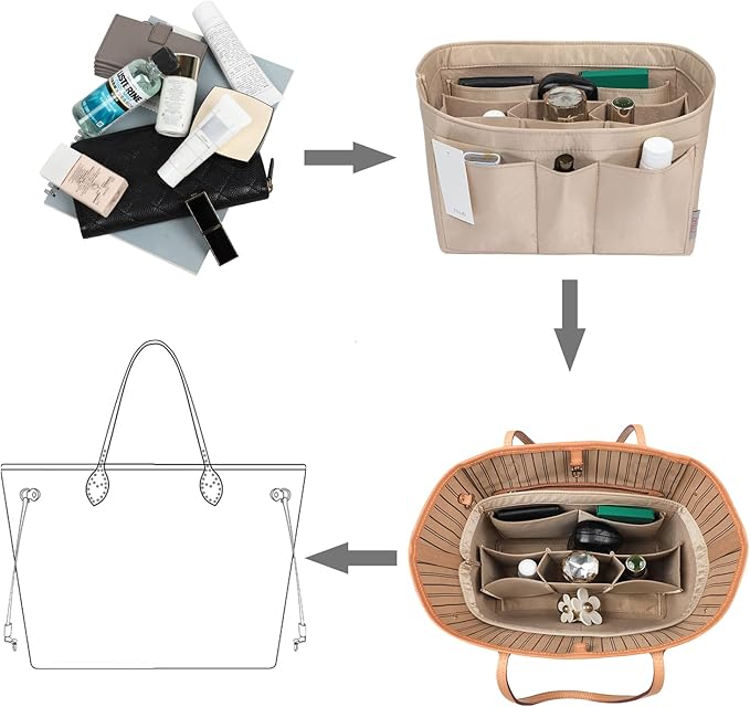 ZTUJO Purse Organizer Insert, Felt Bag Organizer For Handbag, 13 Colors, 6 Sizes (Small, Silky Beige)